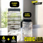 12-piece cubic design airtight plastic storage jar set, BPA-free transparent containers 6x 1kg and 6x 250gm for kitchen pulses, spices, and bulk groceries
