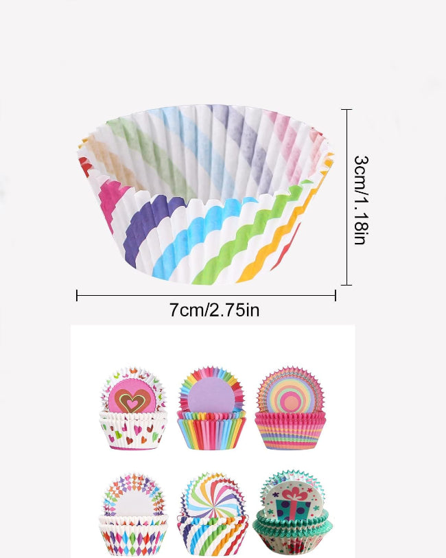 100 pieces food-grade paper cupcake liners in a rainbow color assortment, disposable baking cups for muffins and party treats