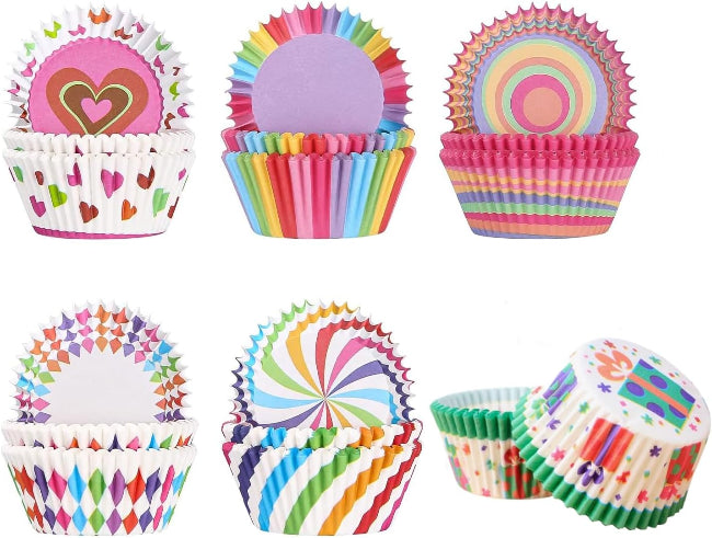 100 pieces food-grade paper cupcake liners in a rainbow color assortment, disposable baking cups for muffins and party treats