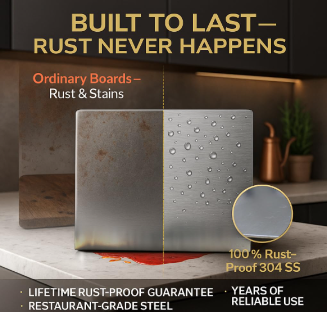 Stainless steel chopping board, anti-bacterial cutting board for meat and vegetables, odor-free kitchen prep platform