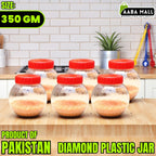 Diamond 350 GM Plastic Jar With Red Cap - Premium Airtight Food Storage Container | BPA-Free Transparent Kitchen Organizer