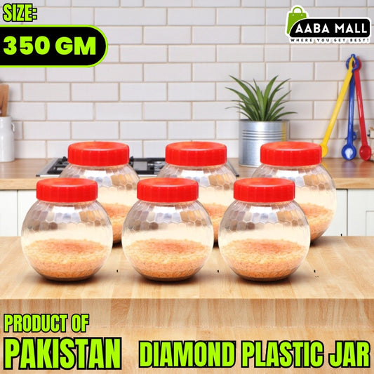 Diamond 350 GM Plastic Jar With Red Cap - Premium Airtight Food Storage Container | BPA-Free Transparent Kitchen Organizer