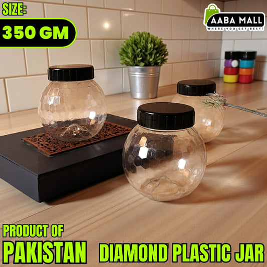 Diamond 350 GM Plastic Jar – Premium Airtight Food Storage Container | BPA-Free Transparent Kitchen Organizer