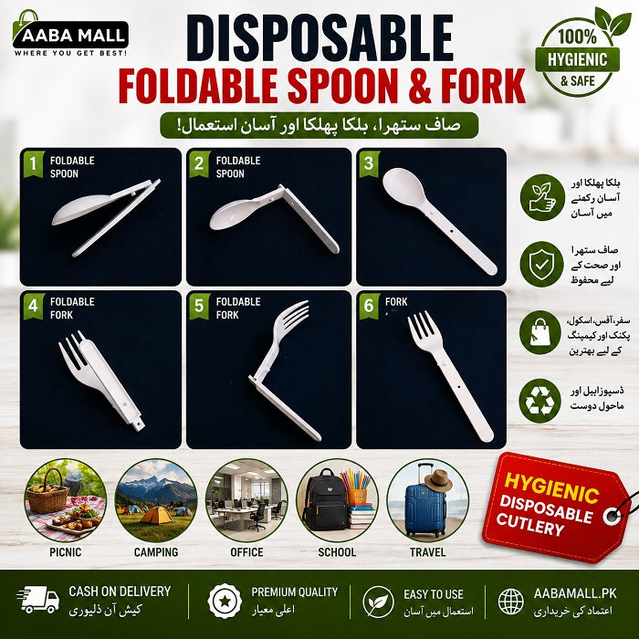 ALT: Disposable foldable spoons and forks for lunch box picnic travel and everyday meals