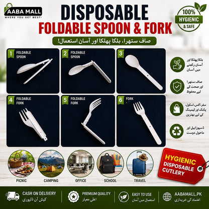 ALT: Disposable foldable spoons and forks for lunch box picnic travel and everyday meals