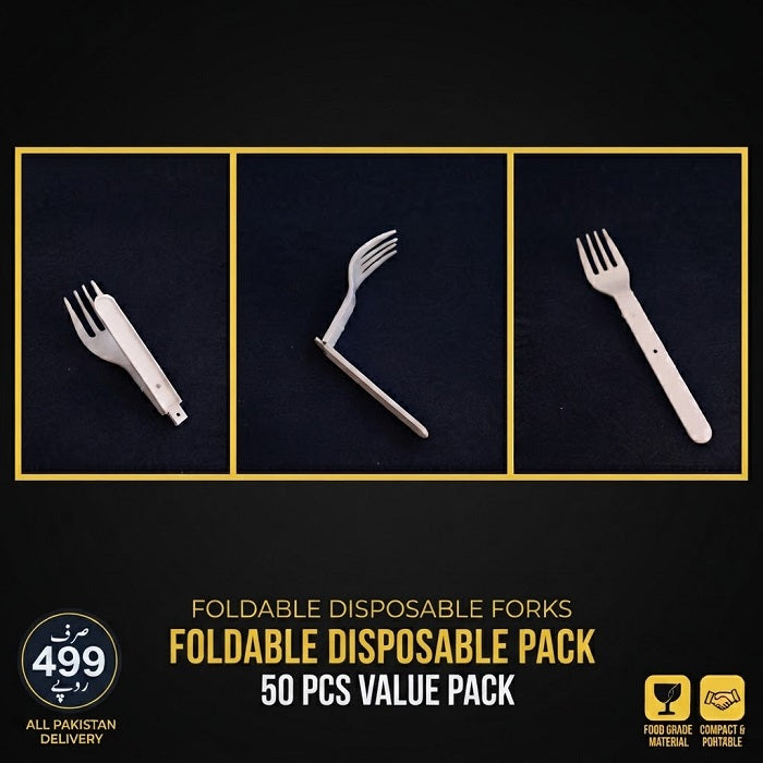 Disposable foldable forks for portable meals, parties and outdoor dining