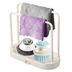 DOUBLE POLE Kitchen Sink Sponge & Brush Holder | Detachable Towel Rag Hanger | Multi-Purpose Organizer for Sink, Bathroom, or Countertop - AABA MALL