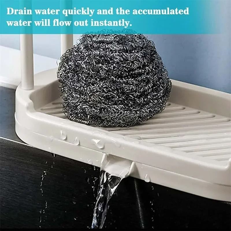 Kitchen Sink Sponge & Brush Holder | Detachable DOUBLE POLE Towel Rag Hanger | Multi-Purpose Organizer for Sink, Bathroom, or Countertop