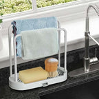 DOUBLE POLE Kitchen Sink Sponge & Brush Holder | Detachable Towel Rag Hanger | Multi-Purpose Organizer for Sink, Bathroom, or Countertop - AABA MALL