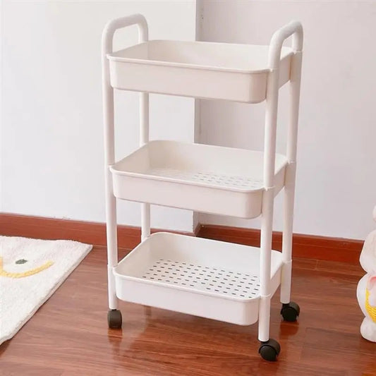 3-Tier Kitchen Organizer - Plastic Rolling Utility Cart with Handle (White) - AABA MALL