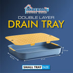 Double-layer plastic drain tray with perforated top layer and anti-slip base, used for drying sponges and kitchen tools
