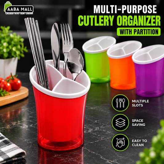 Drainable cutlery organizer with double wall design and detachable divider
