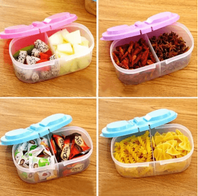 Dual compartment food storage container with two divided sections