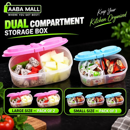 Dual compartment kitchen storage box with airtight lid for rice, nuts, seeds and snacks