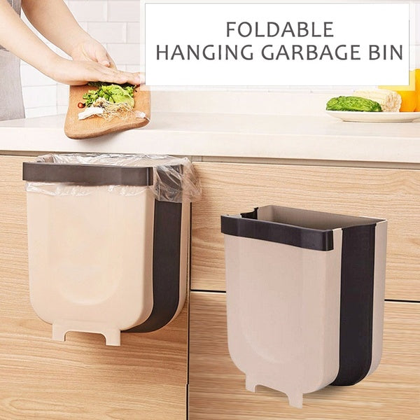 Hanging Foldable DustBin Trash Bin for Kitchen ? Cabinet Door Mounted Garbage Can ? Space-Saving Folding Waste Bin for Cupboard, Drawer & Counter Use - AABA MALL