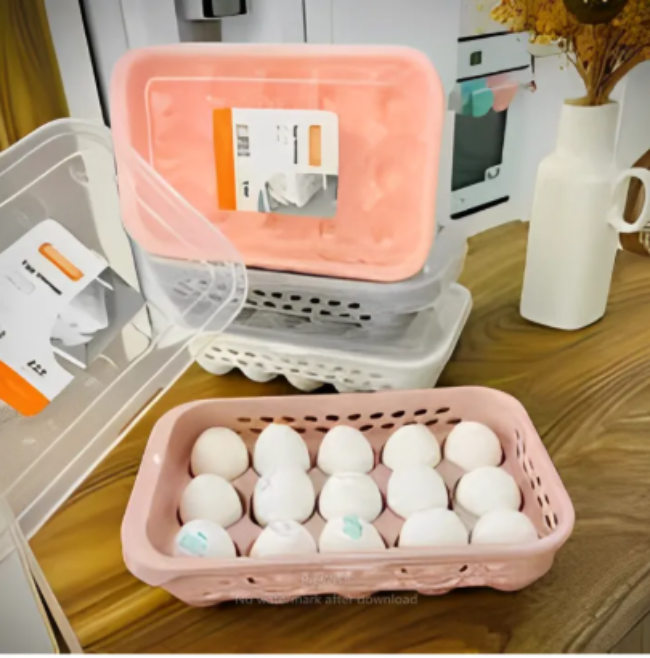 15-Capacity Egg Holder for Refrigerator – Stackable Plastic Egg Tray Carrier with Protective Lid & Deviled Egg Storage