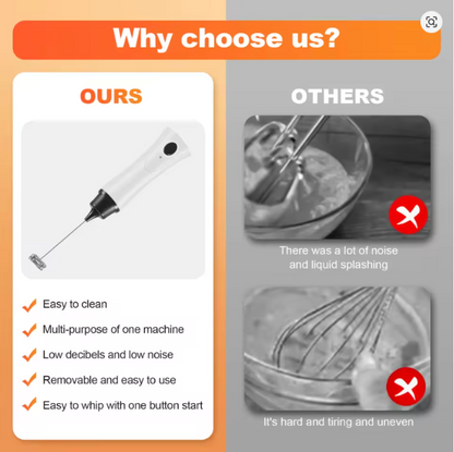 Rechargeable electric coffee mixer frother, automatic milk foamer, handheld cream whisk and egg beater with USB charging port