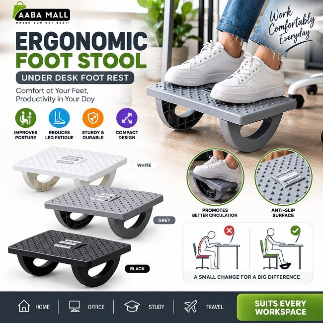 Ergonomic under desk foot stool for office and home comfortable foot support