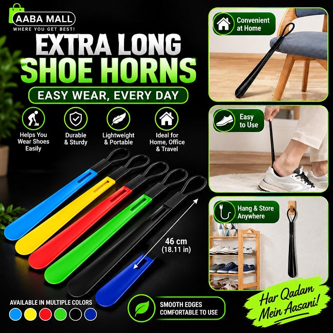 46cm extra long plastic shoe horn in multiple colors for easy shoe wearing without bending