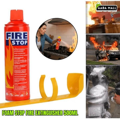 Fire Stop 500ml portable foam spray fire extinguisher canister with emergency fire usage illustrations