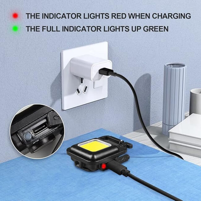 Charging device plugged into a wall socket with indicator lights shown.