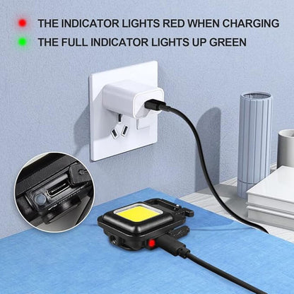 Charging device plugged into a wall socket with indicator lights shown.