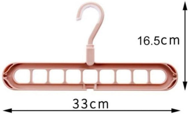 9-hole folding clothes hanger sorting rack shown vertically in a small closet to save space, white organizer