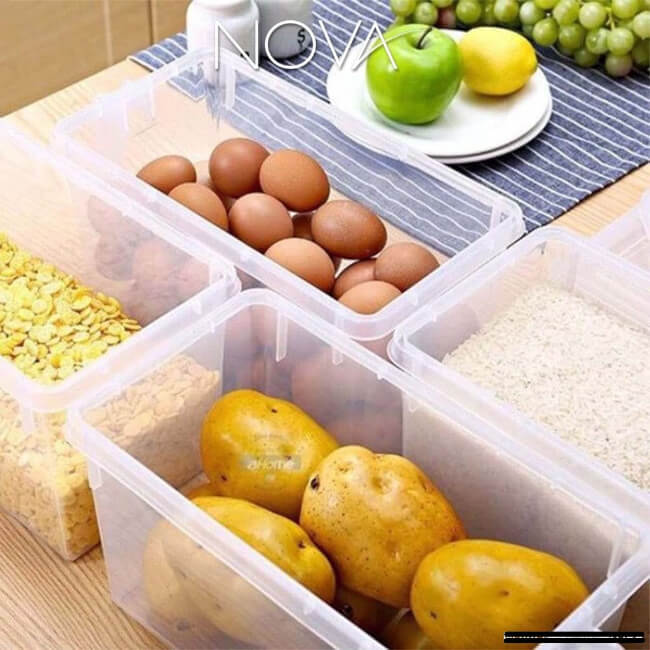 Bread Box with Handle & Lid Food Storage Container Accessories Box Clear Stackable Organizer Bin