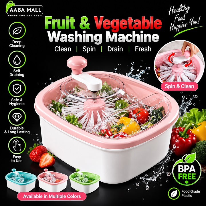 Fruit & Vegetable Washing Spinner | Spin Scrubber Brush, Portable Washer & Self-Draining Cleaner