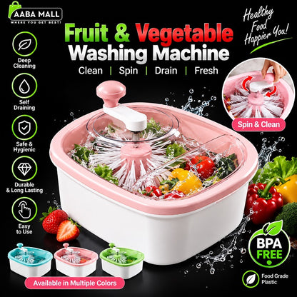 Fruit & Vegetable Washing Spinner | Spin Scrubber Brush, Portable Washer & Self-Draining Cleaner