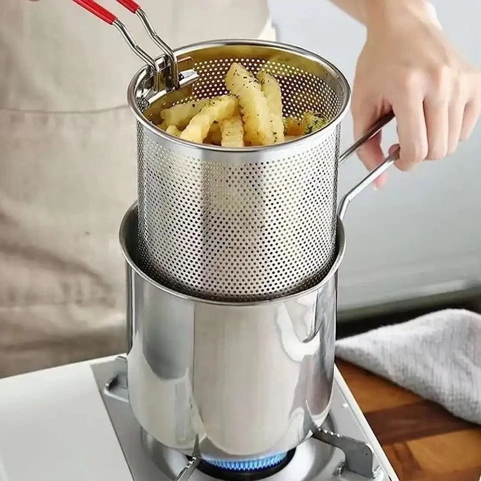 Stainless Steel Deep Fryer Pot Japanese Tempura Small Deep Frying Pan With Strainer Basket for French Fries Chicken Kitchen Pans