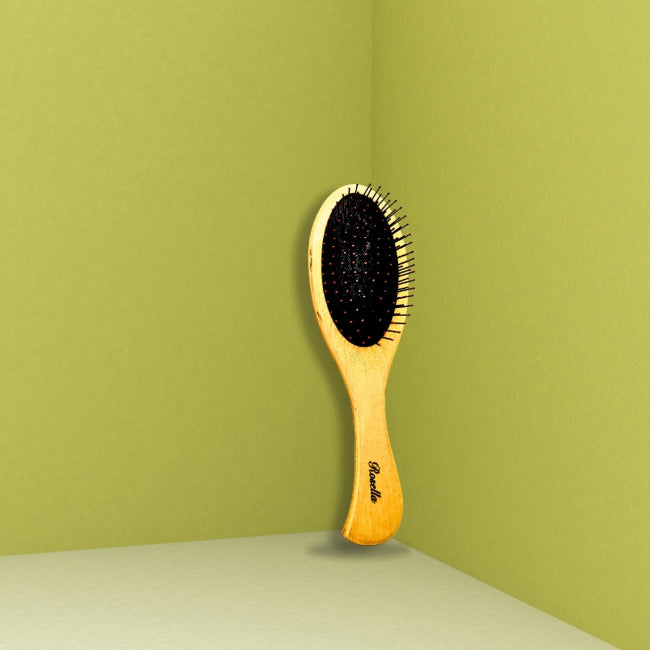 Large wooden paddle hair brush with soft, anti-frizz bristles for gentle detangling and grooming of long, thick hair