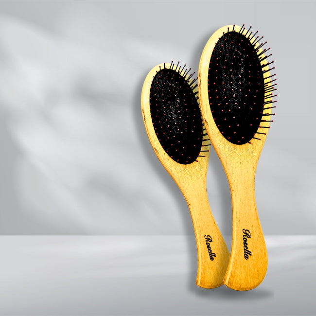 Large wooden paddle hair brush with soft, anti-frizz bristles for gentle detangling and grooming of long, thick hair