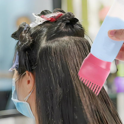 6 oz hair oil comb applicator bottle with graduated scale, liquid dispenser for professional hair dye, oiling, and scalp treatment application