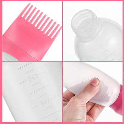 6 oz hair oil comb applicator bottle with graduated scale, liquid dispenser for professional hair dye, oiling, and scalp treatment application