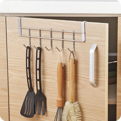 5 Hooks Over The Door Drawer Cabinet Hook Holder Hanger Metal Heavy Duty Free Punching Door Back Hanging Clothes Hook Organizer for Towel Cloth Bags Sundries