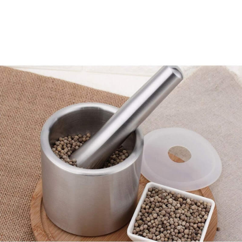 Havan Dasta Stainless Steel Mortar Pestle Set – Easy Spice Grinder with Anti‑Slip Rubber Base