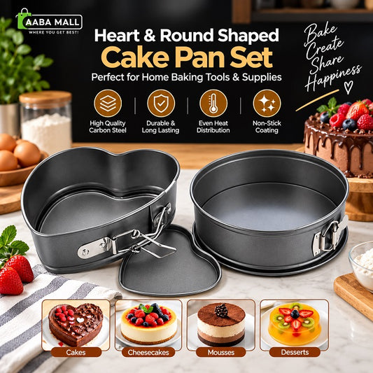 Heart and round nonstick springform cake pan set for baking cakes, cheesecakes, mousse and desserts