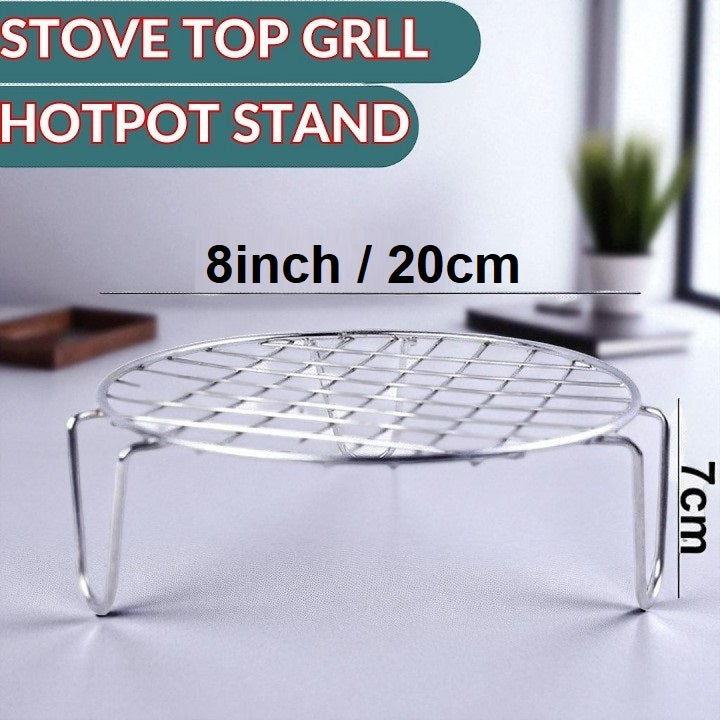Heavy-Duty Stove Top Grill & Hotpot Stand – 8 Inch Chrome-Plated Pan / Plant Pot Stand