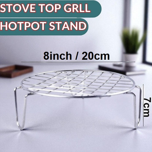Heavy-Duty Stove Top Grill & Hotpot Stand – 8 Inch Chrome-Plated Pan / Plant Pot Stand