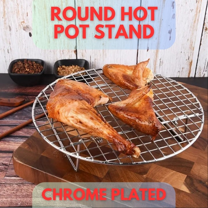 Heavy-Duty Stove Top Grill & Hotpot Stand – 8 Inch Chrome-Plated Pan / Plant Pot Stand