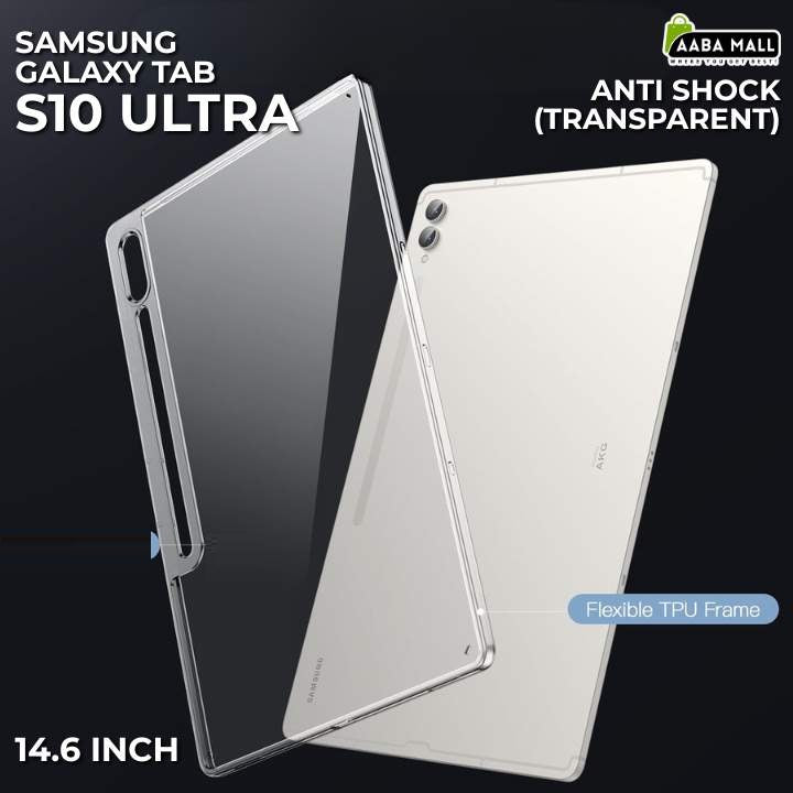 Samsung Galaxy Tab S10 Ultra 14.6-Inch Transparent Slim Anti-Shock Cover – Soft TPU Bumper, Supports S Pen Wireless Charging (Clear)