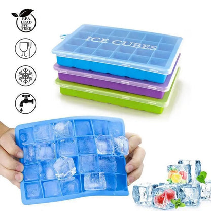 1Pc Easy Push Pop out Square Silicon Ice Cubes Tray 24 Cubes With Lid