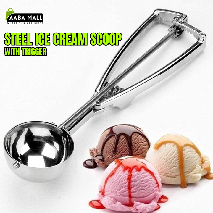 ice cream scoop, stainless steel scooper, cookie dough scooper, melon ball scooper, trigger ice cream scoop, kitchen utensil, dessert serving tool, premium scooper, baking tools, food prep tool