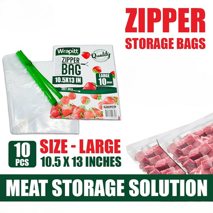Zip Lock Meat & Grocery Storage Bags | Reusable Zipper Bags for Storing Meat, Snacks & Produce