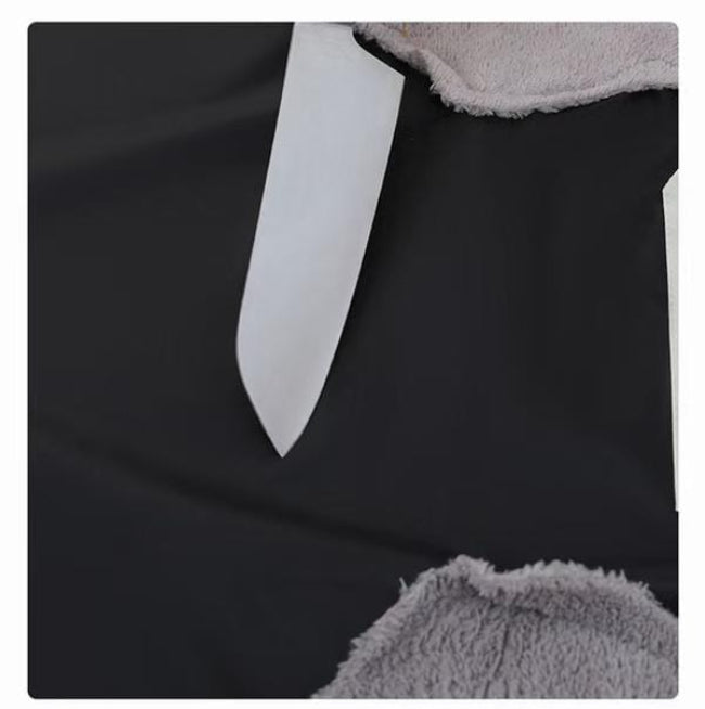 Unisex cute bear kitchen apron with center pocket and side hand towel patches, adjustable neck strap