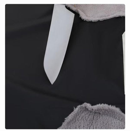 Unisex cute bear kitchen apron with center pocket and side hand towel patches, adjustable neck strap