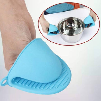 Blue silicone cup holder with a close-up inset showing its use on a white background