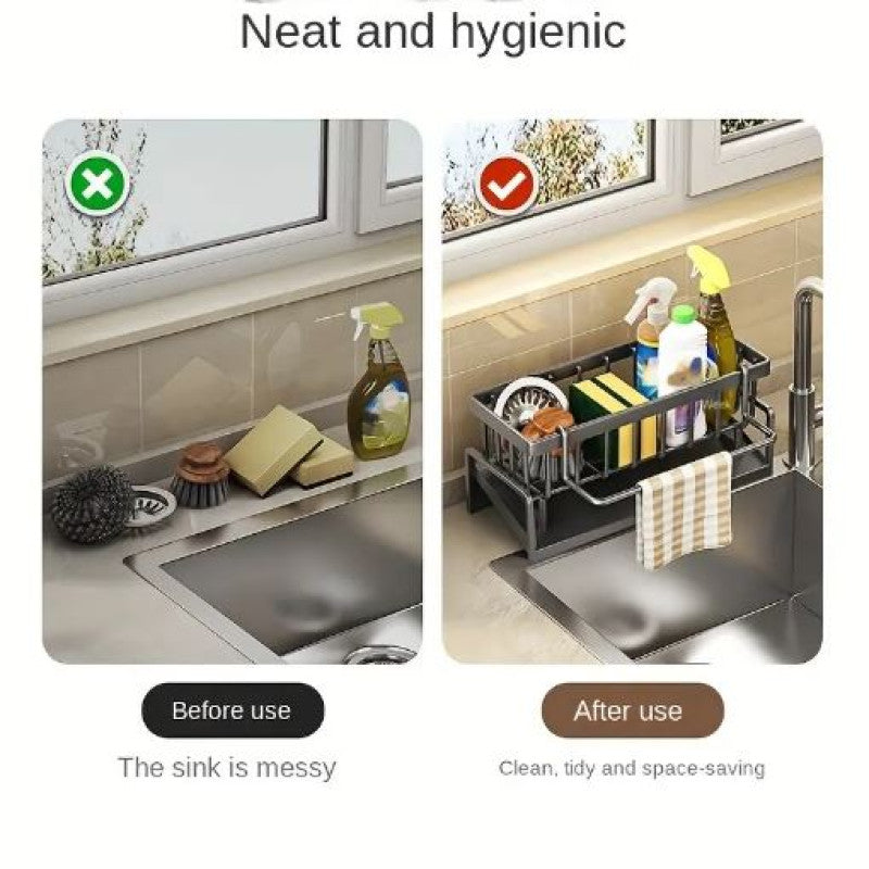 sink caddy, kitchen sink organizer, sink tidy rack, sponge holder, brush holder, kitchen storage, washing up caddy, kitchen accessories organizer, sinkware organizer