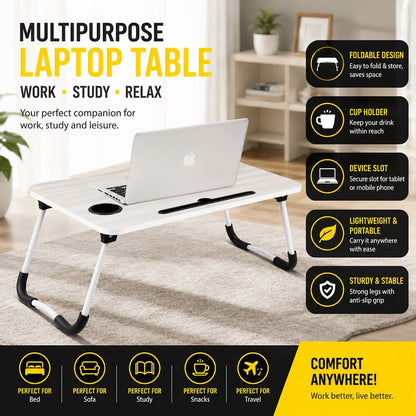 Portable Laptop Bed Tray Table INCLUDING USB PORT with Foldable Legs & Cup Slot for Eating Breakfast, Reading Book, Watching Movie on Bed/Couch/Sofa